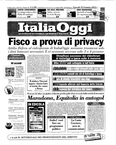 Italia oggi : quotidiano di economia finanza e politica